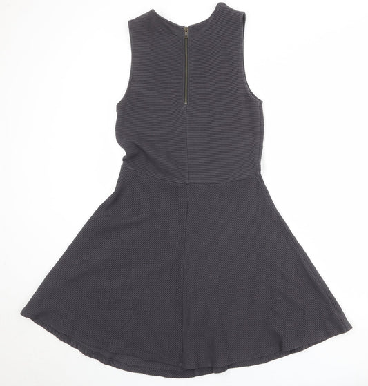 Jack Wills Womens Grey Cotton Skater Dress Size 12 Round Neck Zip