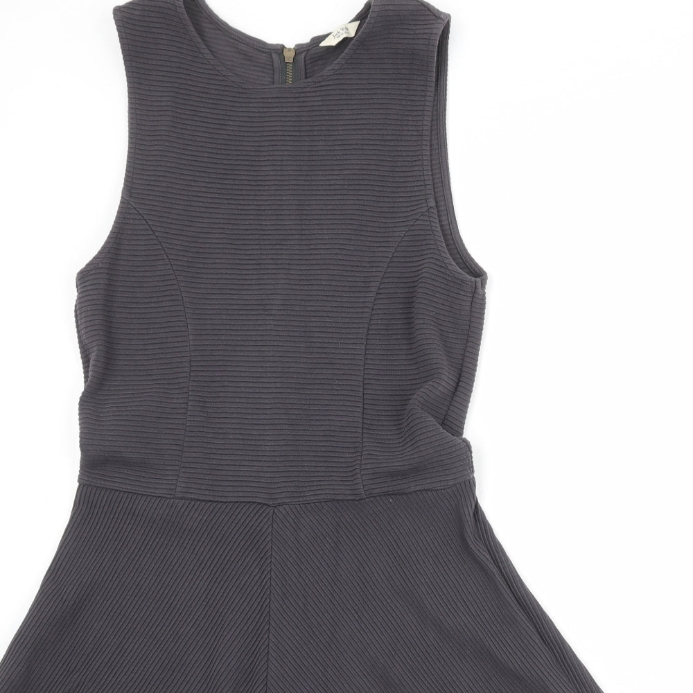 Jack Wills Womens Grey Cotton Skater Dress Size 12 Round Neck Zip