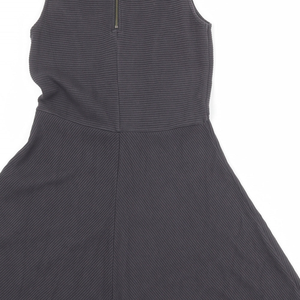 Jack Wills Womens Grey Cotton Skater Dress Size 12 Round Neck Zip