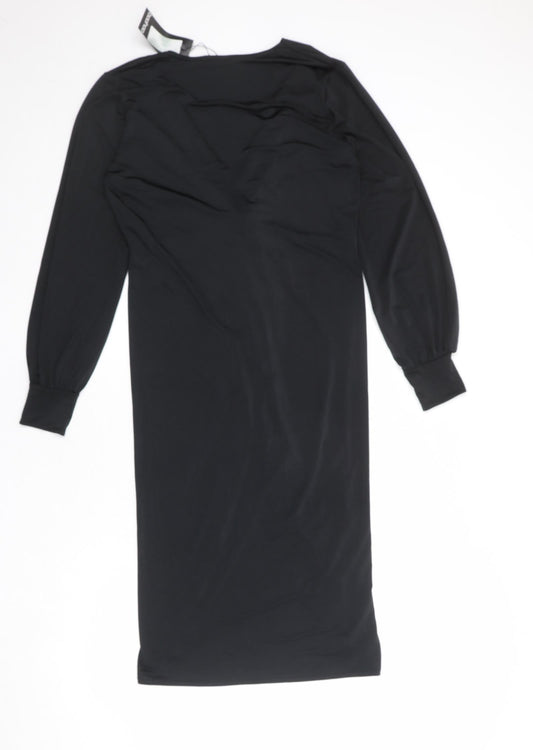 Boohoo Womens Black Polyester Shift Size 6 V-Neck Pullover