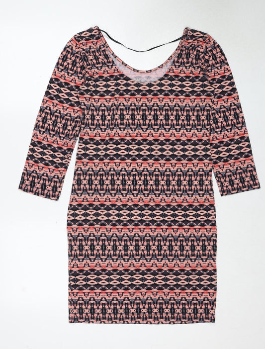 VERO MODA Womens Multicoloured Geometric Viscose Mini Size L Round Neck Pullover