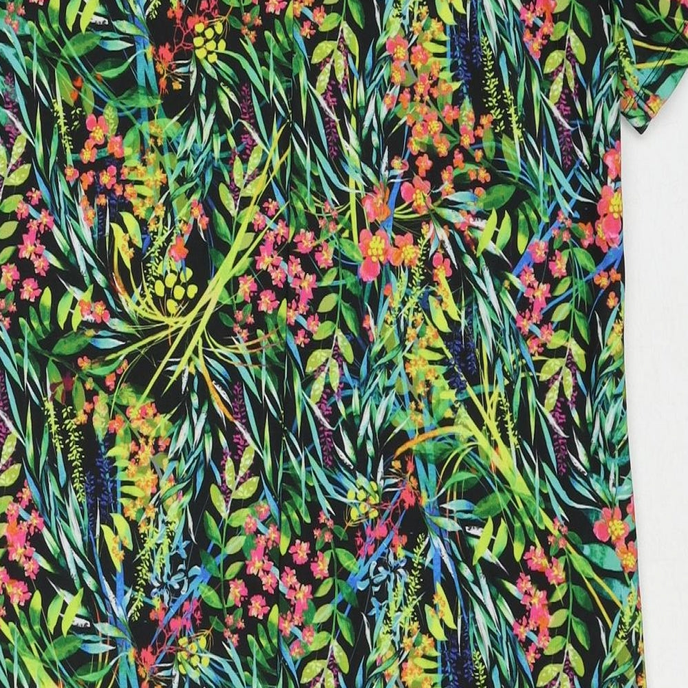 Zara Womens Green Floral Polyester T-Shirt Dress Size S Round Neck Pullover