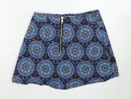 Motel Rocks Womens Multicoloured Geometric Cotton A-Line Skirt Size XS Zip