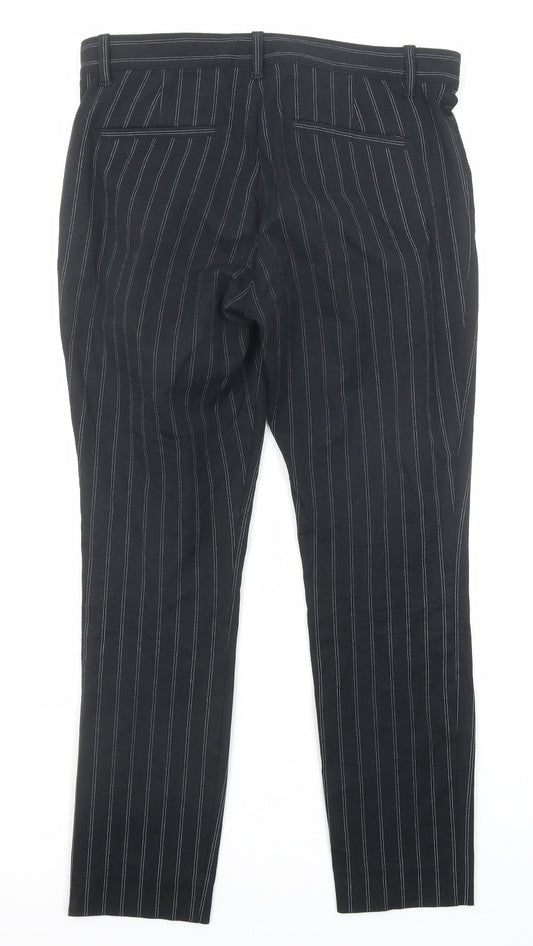 Gap Womens Black Striped Cotton Trousers Size 6 Regular Zip