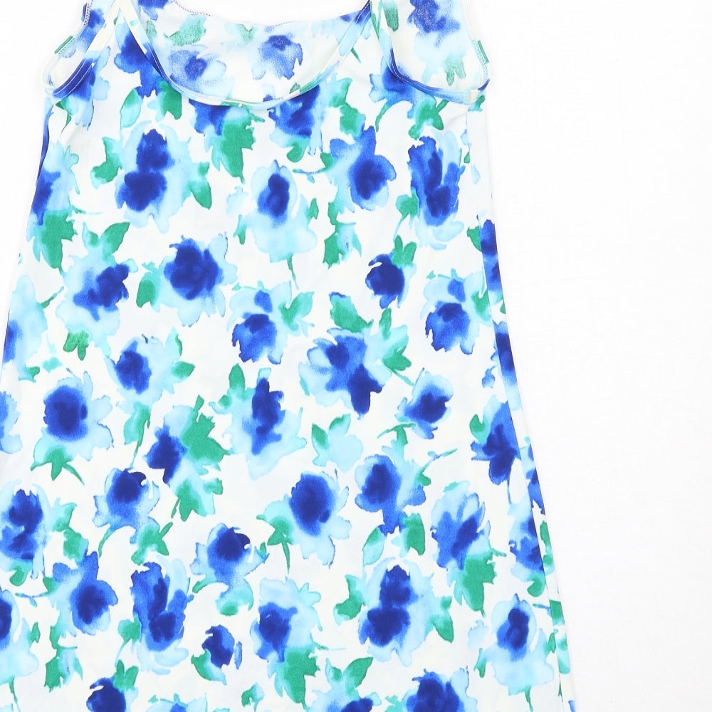 Marks and Spencer Womens Blue Floral Polyamide Tank Dress Size 10 Round Neck Pullover