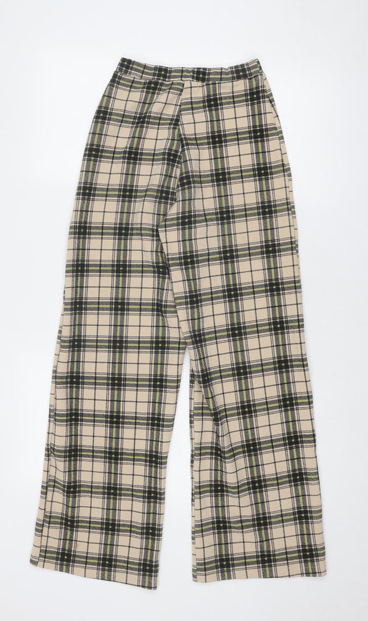 PRETTYLITTLETHING Womens Beige Plaid Polyester Trousers Size 4 Regular