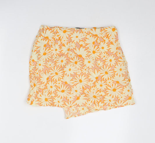 Reclaimed Vintage Womens Orange Floral Cotton A-Line Skirt Size 10 Zip