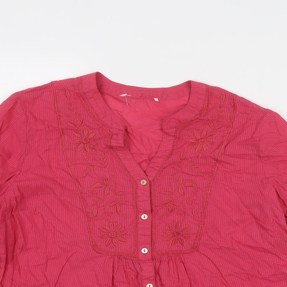 JD Williams Womens Pink Cotton Basic Button-Up Size 16 V-Neck