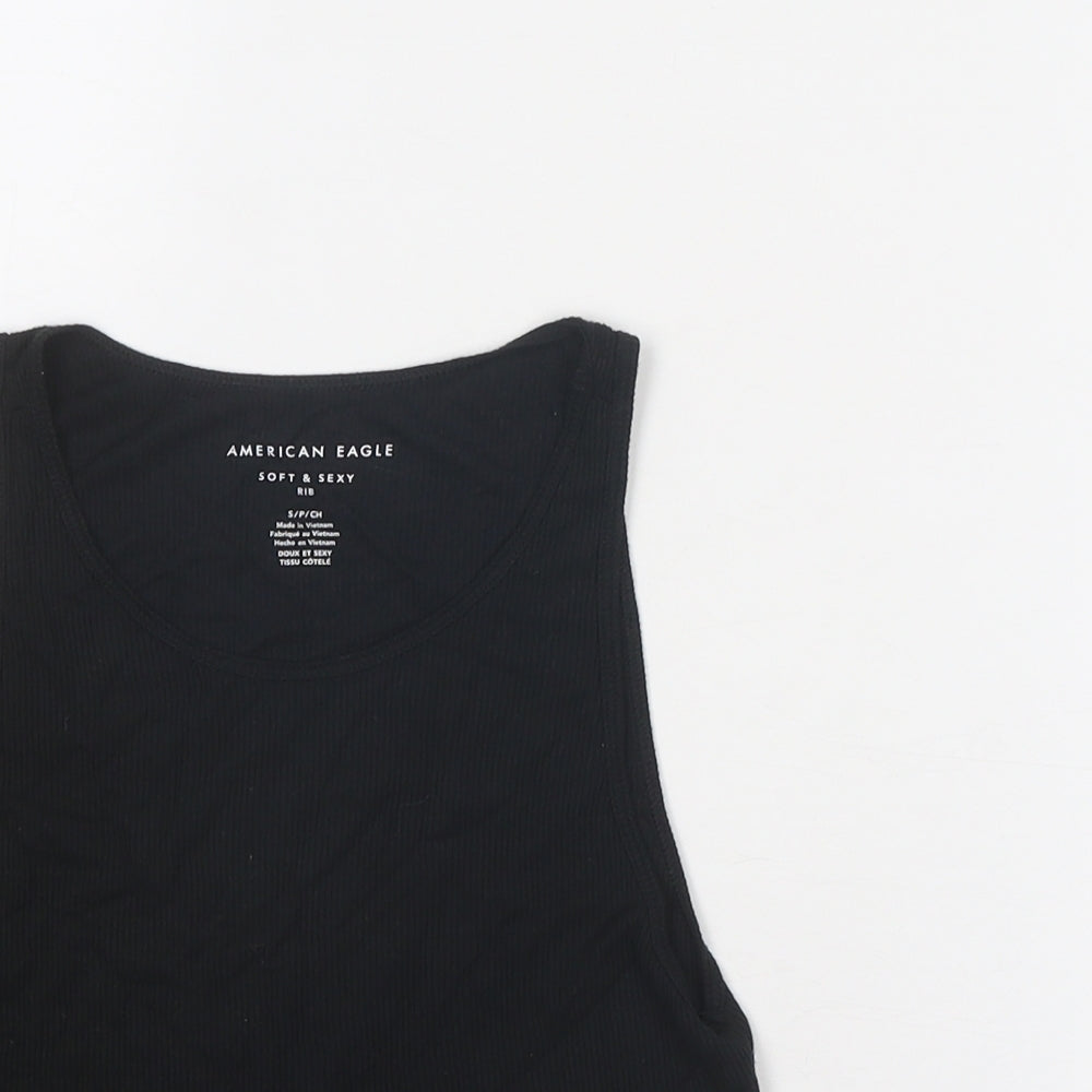 American Eagle Womens Black Viscose Basic Tank Size S Round Neck