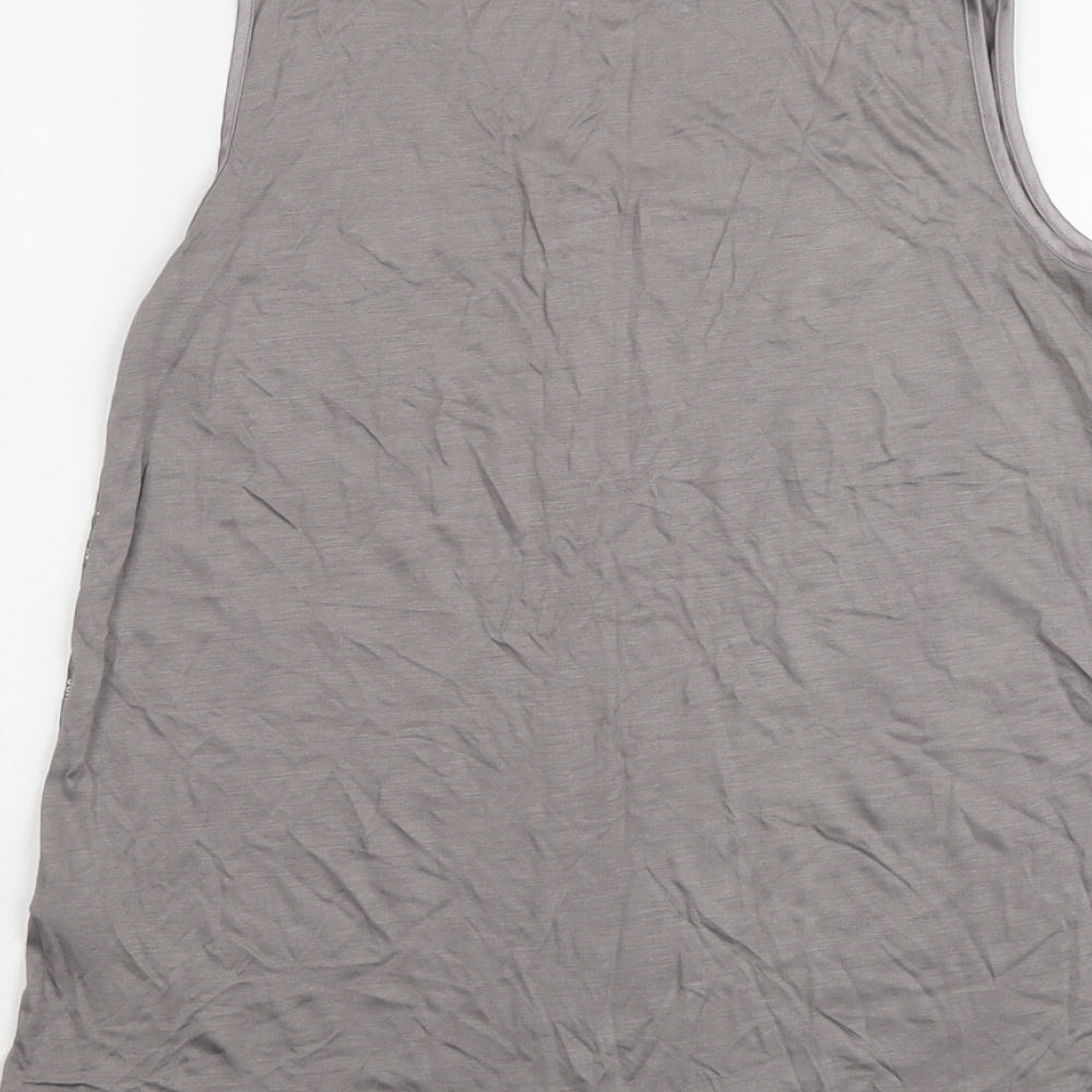 Brand and care label for Autograph women’s grey geometric viscose basic tank, size UK 10, scoop neck
