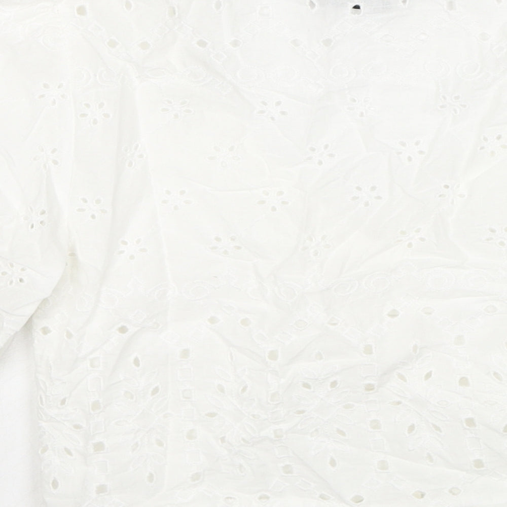 Stradivarius Womens White Cotton Cropped Blouse Size S V-Neck