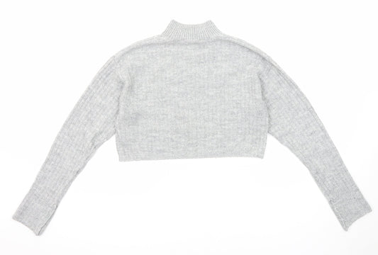 New Look Girls Grey Mock Neck Acrylic Pullover Jumper Size 10-11 Years Pullover - Cropped