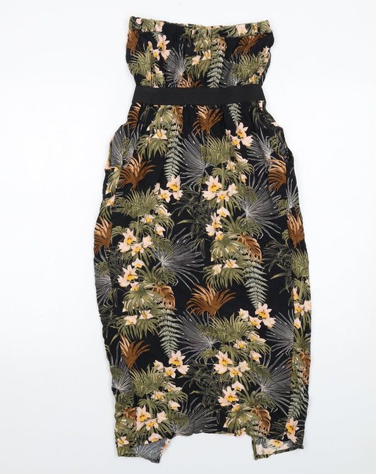 Warehouse Womens Black Floral Viscose A-Line Size 8 Off the Shoulder Pullover