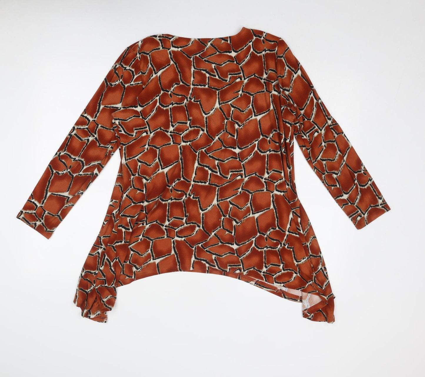 Klass Womens Brown Geometric Polyester Basic Blouse Size M Boat Neck - Asymmetric