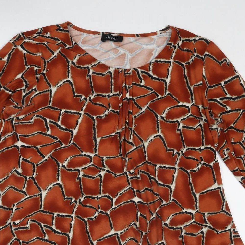Klass Womens Brown Geometric Polyester Basic Blouse Size M Boat Neck - Asymmetric