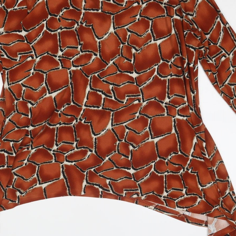 Klass Womens Brown Geometric Polyester Basic Blouse Size M Boat Neck - Asymmetric
