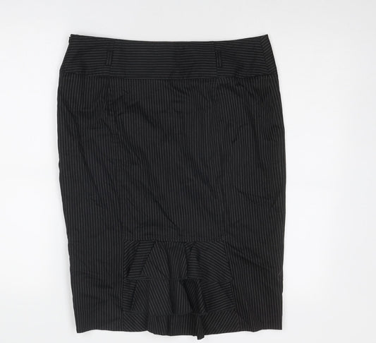 Red Herring Womens Black Striped Cotton A-Line Skirt Size 14 Zip
