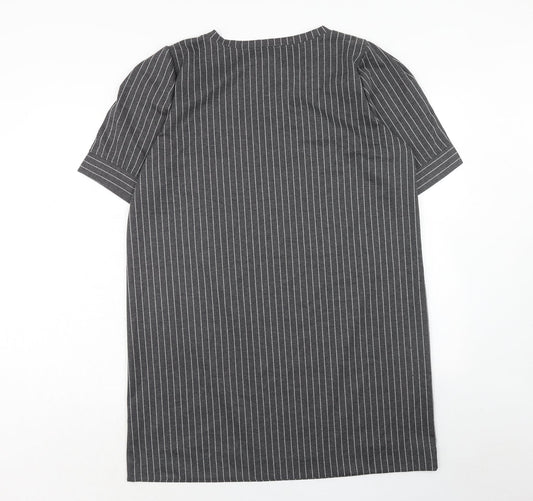 Fame and Dilancy Womens Grey Striped Polyester T-Shirt Dress Size XL Round Neck Pullover