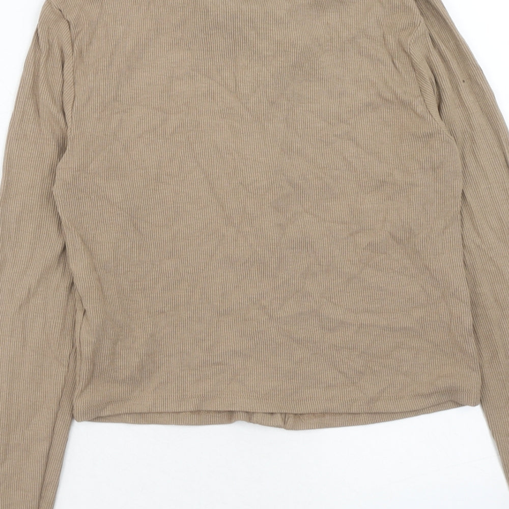 Stradivarius Womens Brown Viscose Basic Button-Up Size L Collared - Ribbed