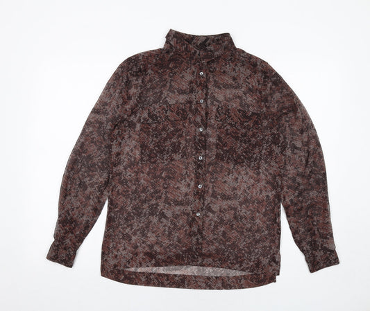 Gap Womens Brown Animal Print Polyester Basic Button-Up Size S Collared - Snake Print