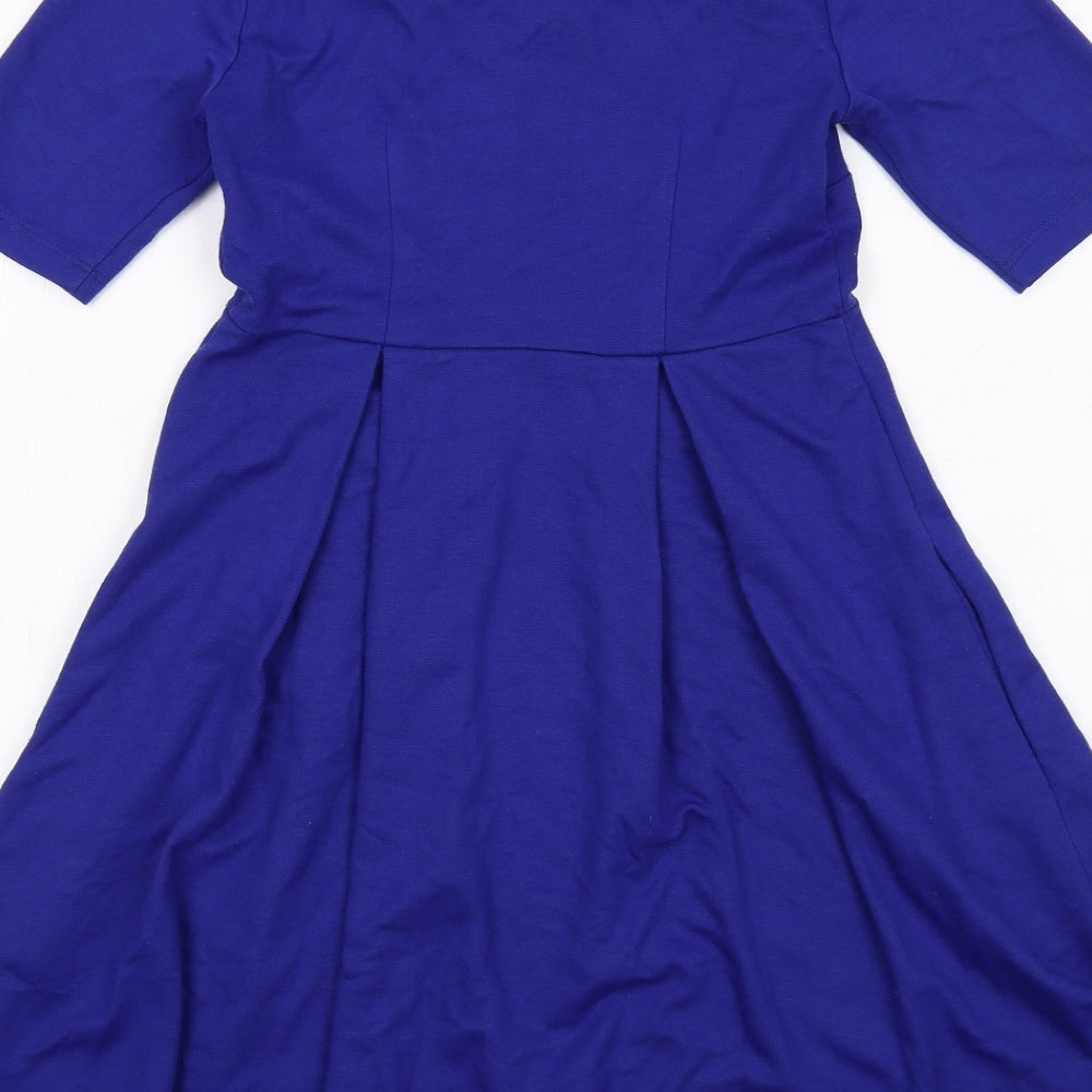 mamas & papas Womens Blue Polyester Fit & Flare Size 10 Scoop Neck Pullover
