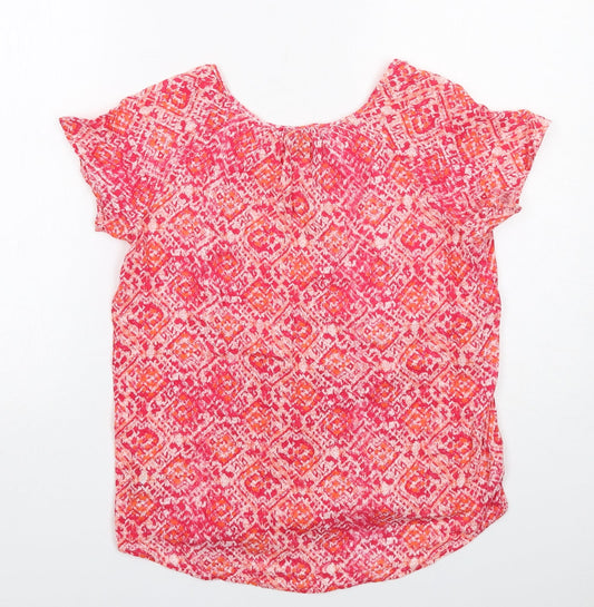 Gap Womens Pink Geometric Cotton Basic Blouse Size S V-Neck - Mosaic Print