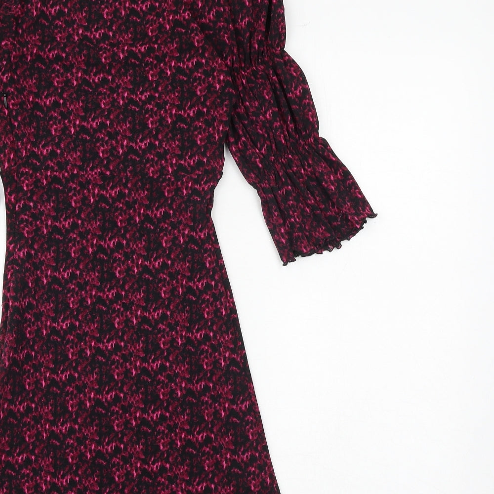 Topshop Womens Pink Geometric Polyester A-Line Size 4 V-Neck Zip