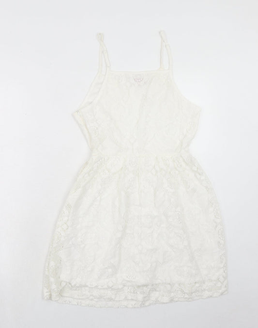 Pink Boutique Womens White Polyester Slip Dress Size 10 Scoop Neck Zip