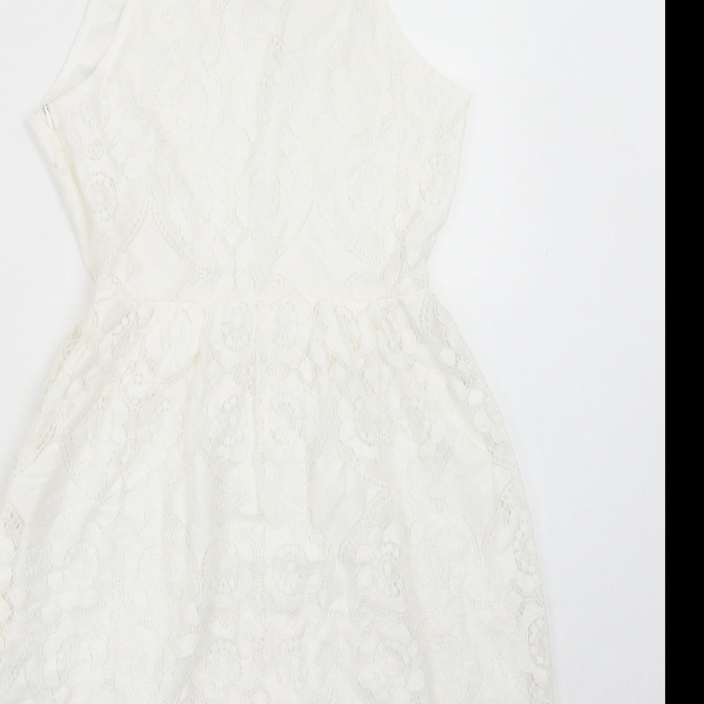 Pink Boutique Womens White Polyester Slip Dress Size 10 Scoop Neck Zip