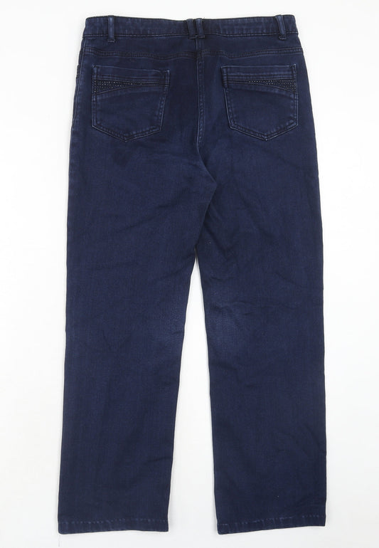 Marks and Spencer Womens Blue Cotton Straight Jeans Size 32 in Regular Zip