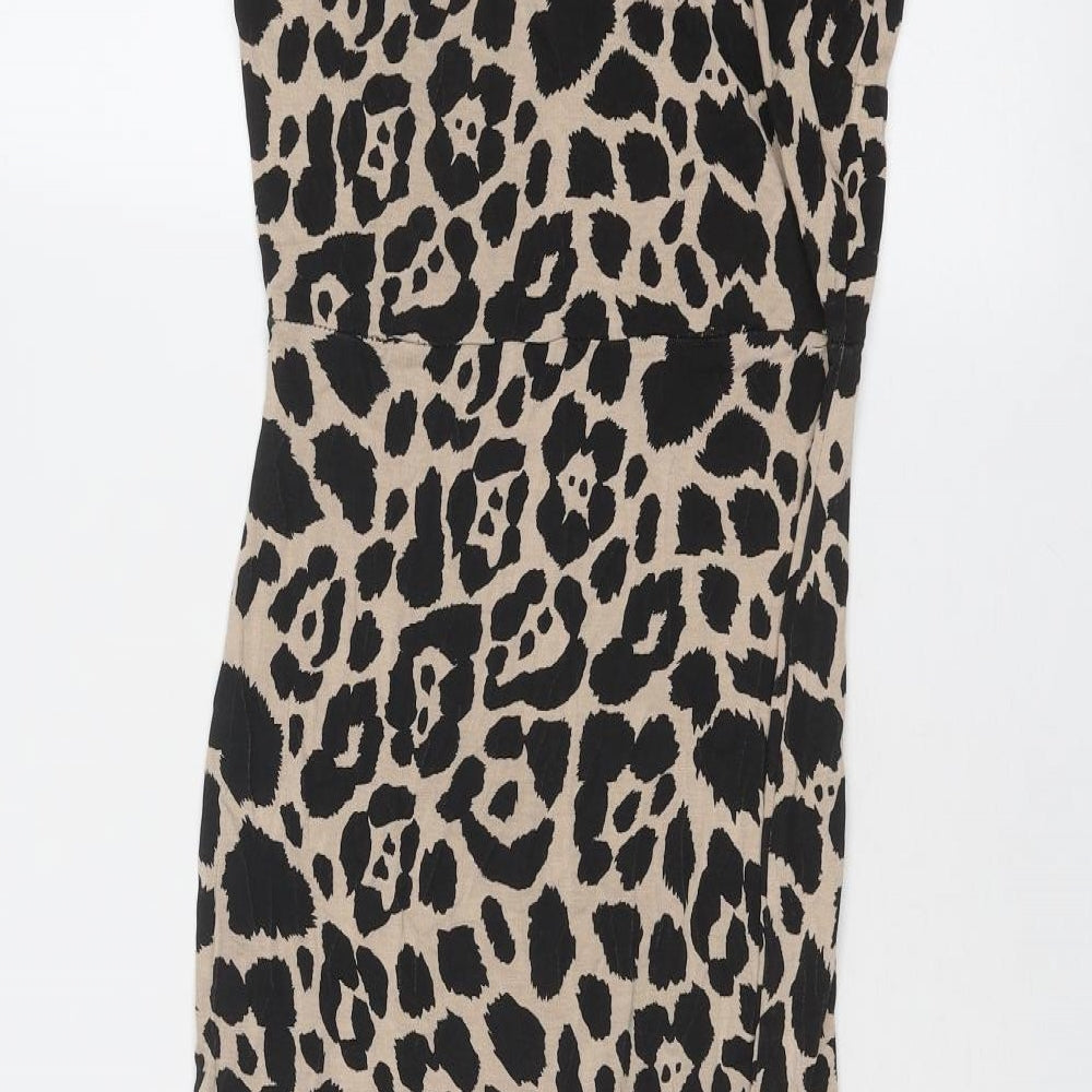 Brand and care label for Missguided women’s beige animal print viscose bodycon, round neck pullover - leopard print