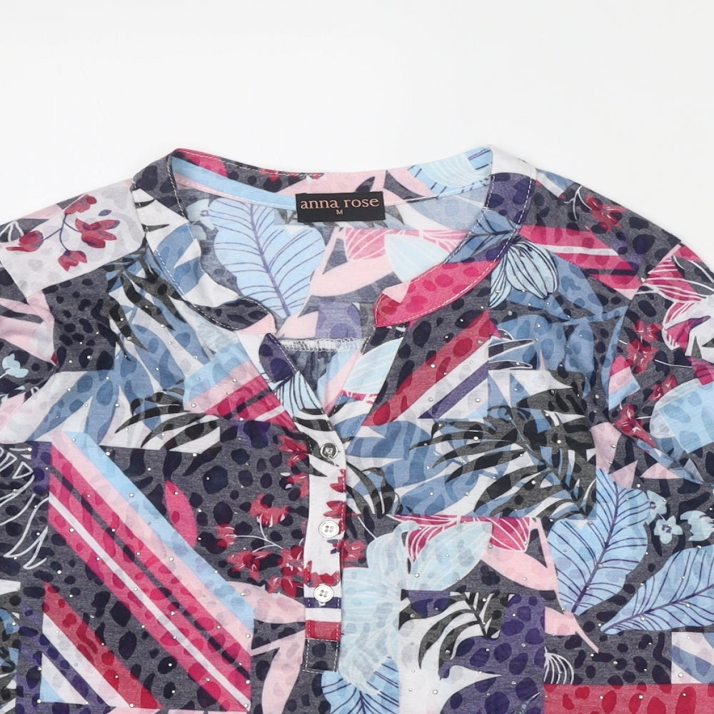 Anna Rose Womens Multicoloured Geometric Polyester Basic Blouse Size M V-Neck
