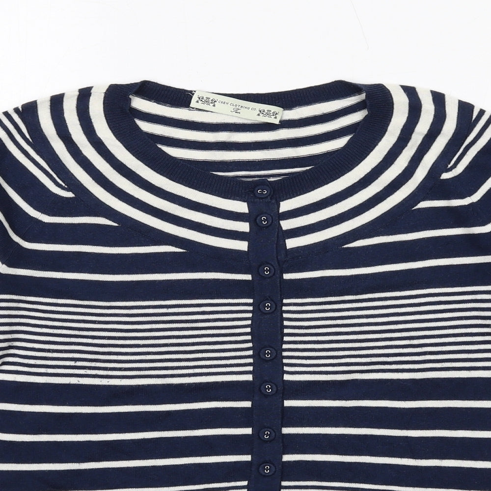 Crew Clothing Womens Blue Round Neck Striped Silk Cardigan Jumper Size 10