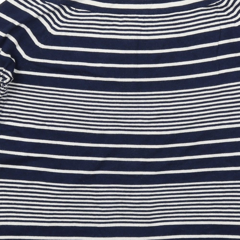 Crew Clothing Womens Blue Round Neck Striped Silk Cardigan Jumper Size 10