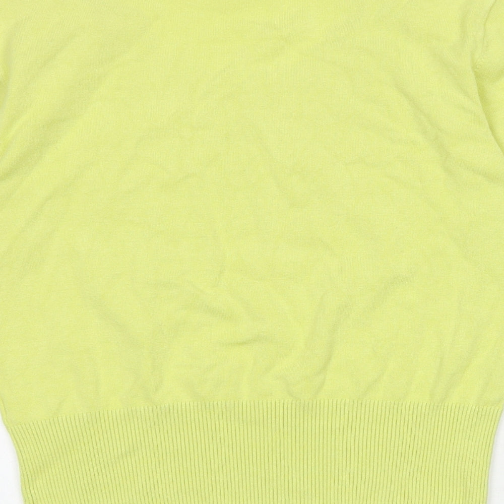 Brand and care label for Roman women’s yellow round neck viscose jumper, size UK 10