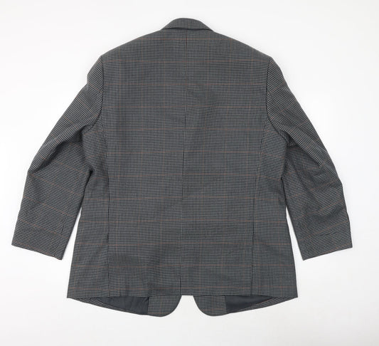 Carabou Mens Grey Geometric Polyester Jacket Suit Jacket Size 46 Regular