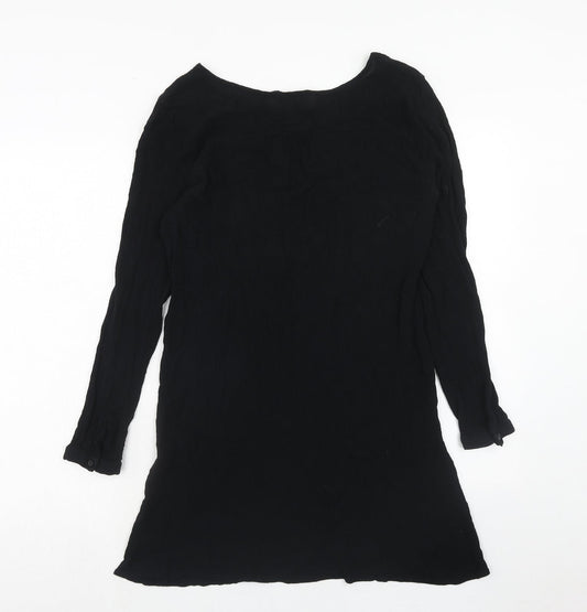 Anthology Womens Black Floral Viscose A-Line Size 12 Round Neck Tie