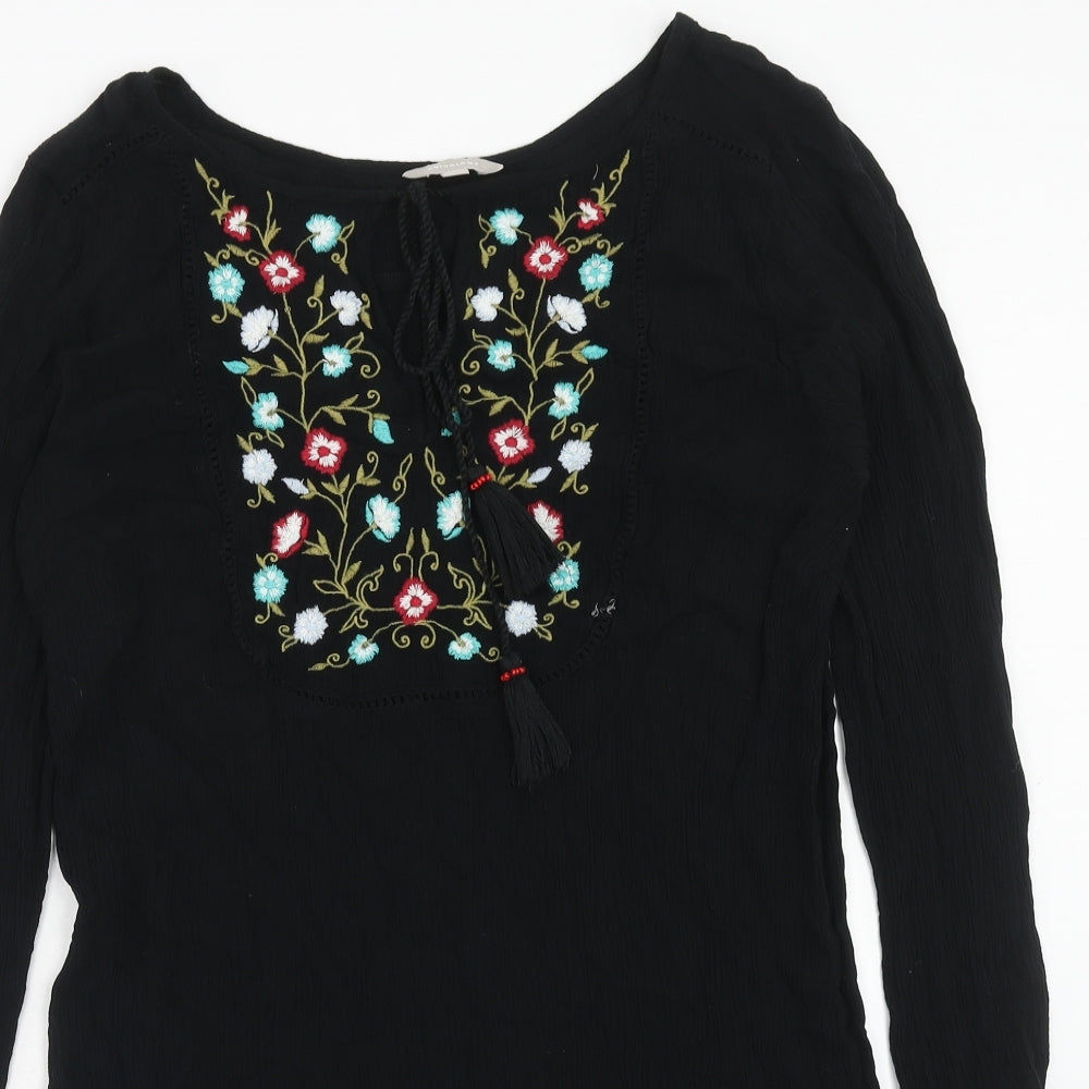 Anthology Womens Black Floral Viscose A-Line Size 12 Round Neck Tie