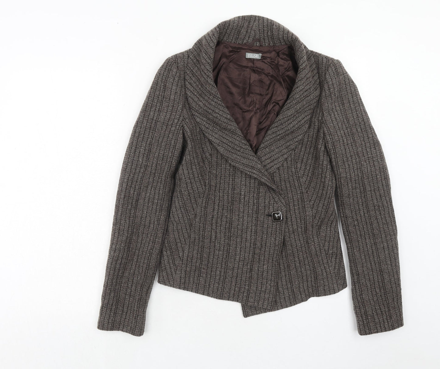 United nation colors Womens Brown Striped Wool Jacket Blazer Size 12
