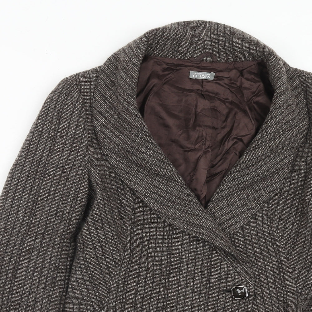 United nation colors Womens Brown Striped Wool Jacket Blazer Size 12