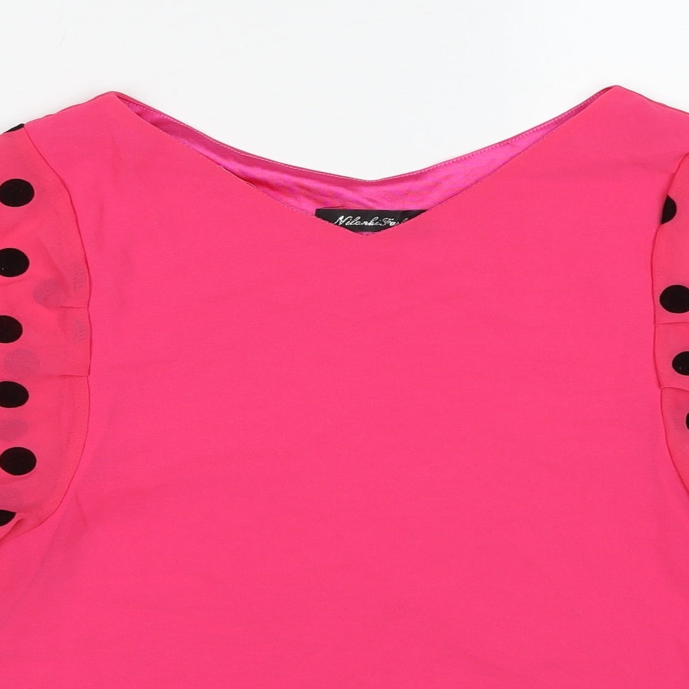 Niahi Fashion Womens Pink Polyester Basic Blouse Size M V-Neck