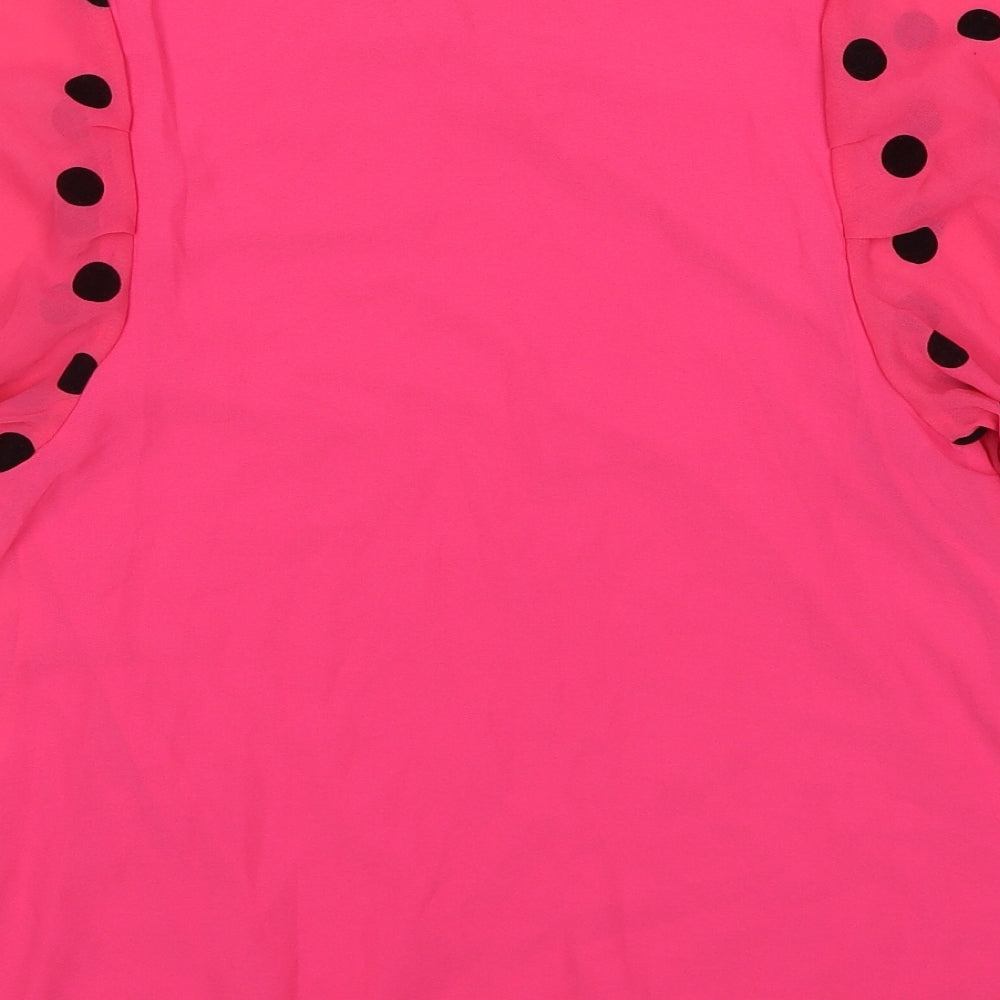Niahi Fashion Womens Pink Polyester Basic Blouse Size M V-Neck
