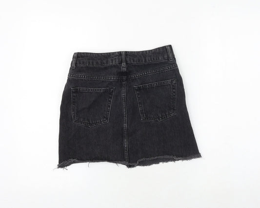 Topshop Womens Black Cotton A-Line Skirt Size 6 Zip