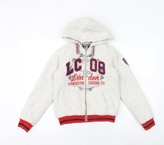 Additional front view of Lee Cooper boys’ grey cotton full zip hoodie, size 11-12, years zip