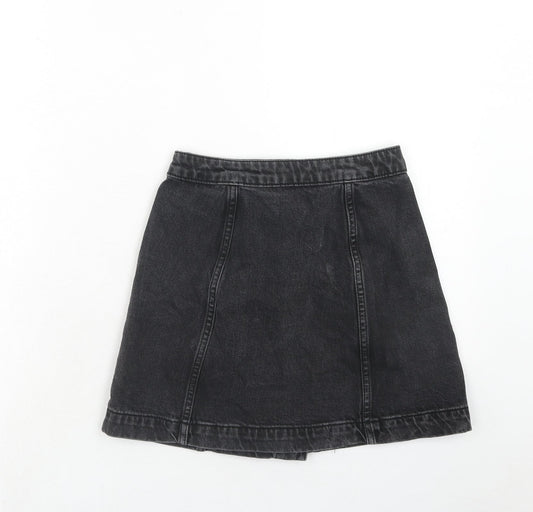 Topshop Womens Black Cotton A-Line Skirt Size 25 in Button
