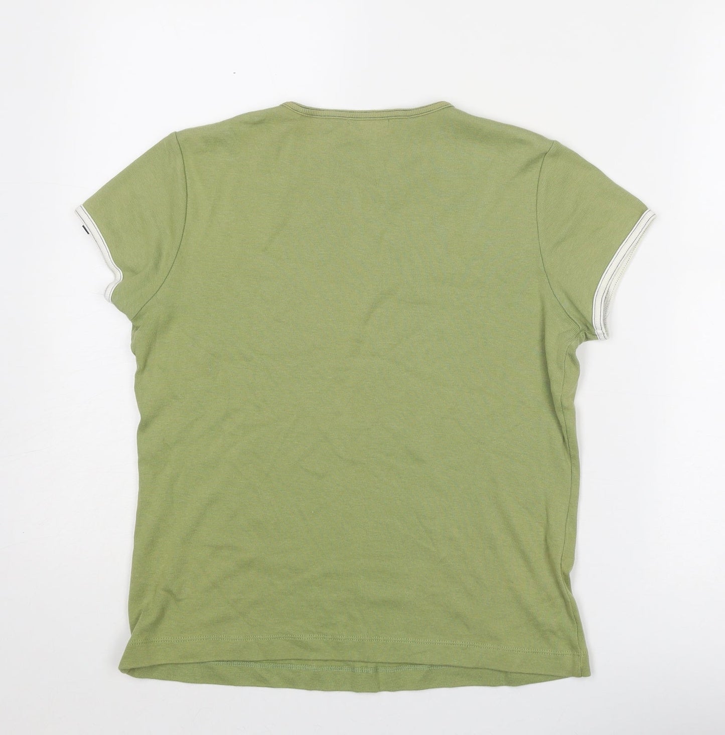 U2 Womens Green Cotton Basic T-Shirt Size L Round Neck