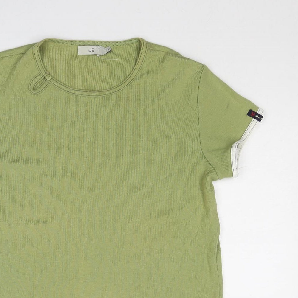 U2 Womens Green Cotton Basic T-Shirt Size L Round Neck