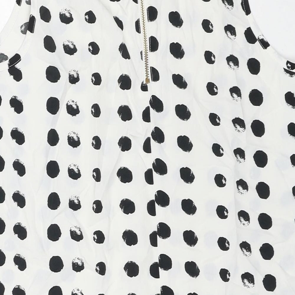 NEXT Womens White Polka Dot Polyester Basic Tank Size 10 Collared