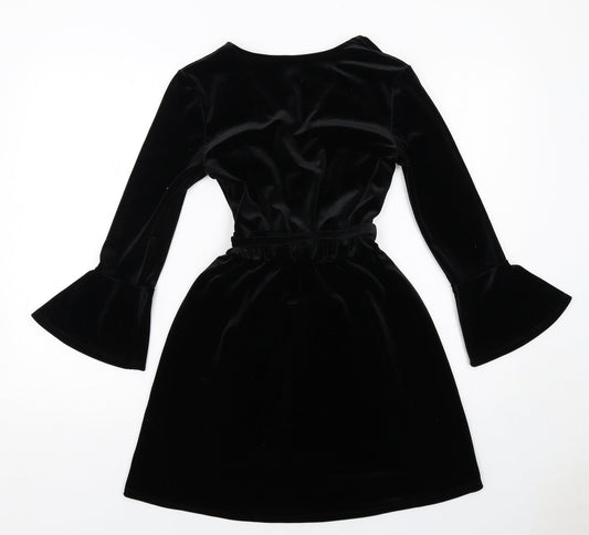 H&M Womens Black Polyester A-Line Size 8 V-Neck Pullover