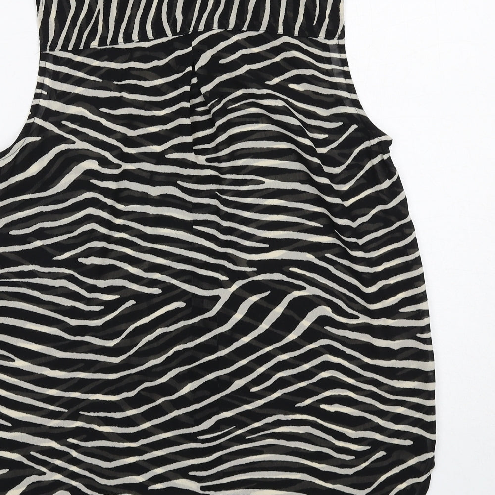 H&M Womens Black Animal Print Polyester Basic Tank Size 6 Collared - Zebra Print